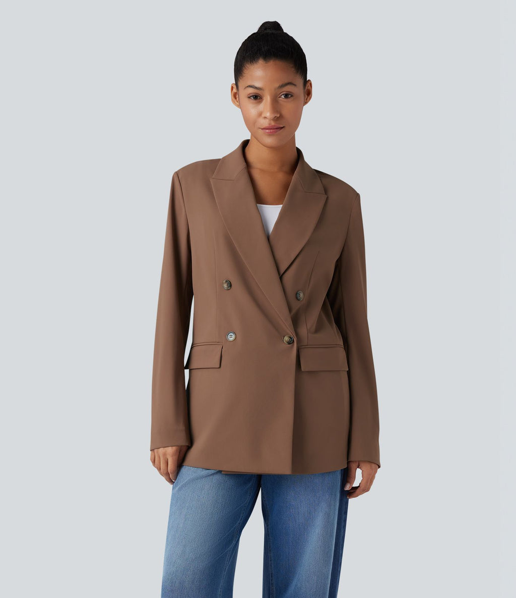 Blazer de travail anti-froissage à col cranté et manches longues avec poches
