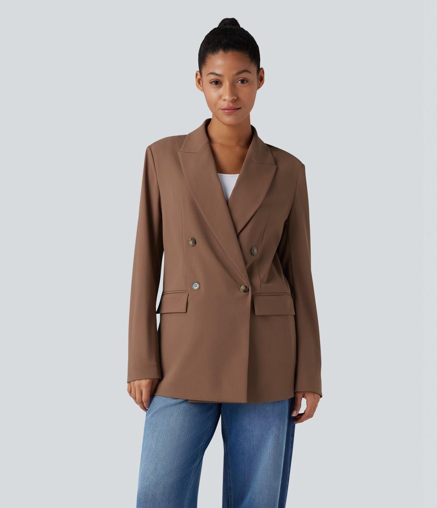 Blazer de travail anti-froissage à col cranté et manches longues avec poches
