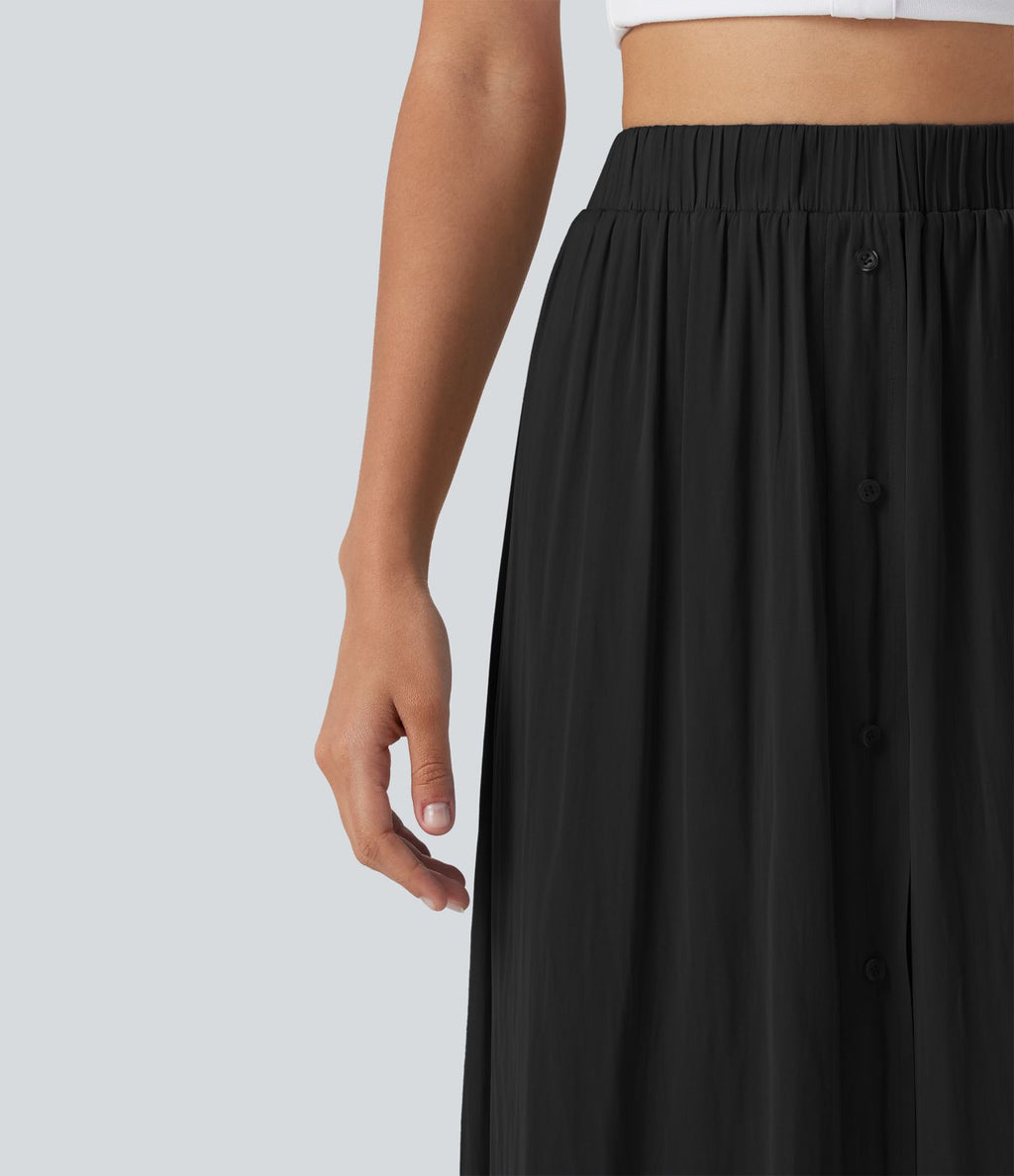 Jupe midi trapèze fluide, taille haute, décontractée