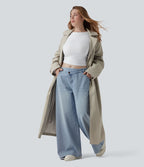 Jean décontracté grande taille Halara Flex™ asymétrique taille basse jambes larges effet délavé avec poches
