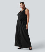 Combinaison grande taille col V sans manches ceinturée à rayures effet frais InstantCool avec poches, accès facile Easy Peasy