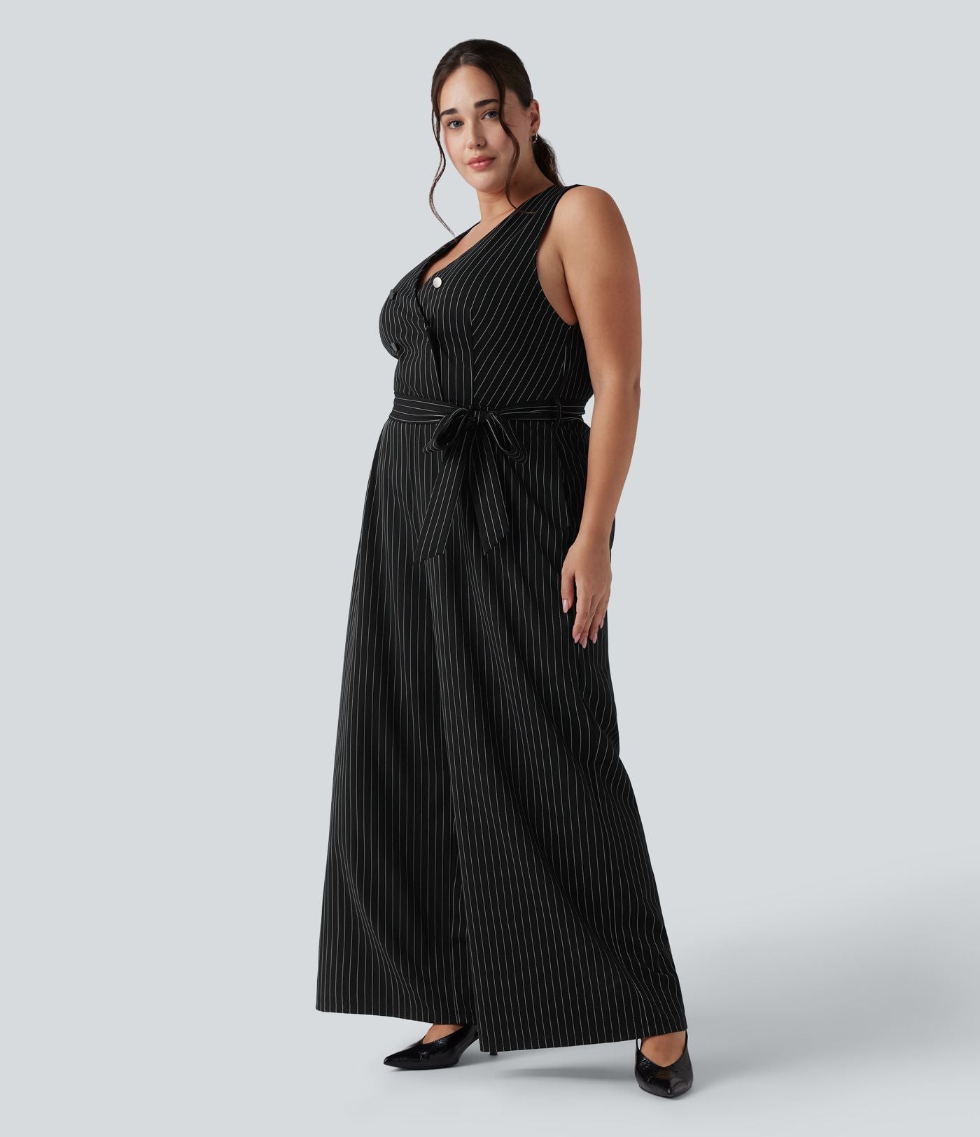 Combinaison grande taille col V sans manches ceinturée à rayures effet frais InstantCool avec poches, accès facile Easy Peasy