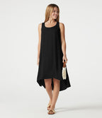 Robe fluide de vacances 2-en-1 col rond échancré sans manches asymétrique