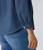 Chemise denim Halara Flex™ col montant manches 3/4 bouffantes