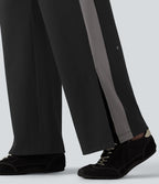 DayStretch Pantalon droit de yoga taille haute cordon de serrage rayures color block fentes latérales avec poches