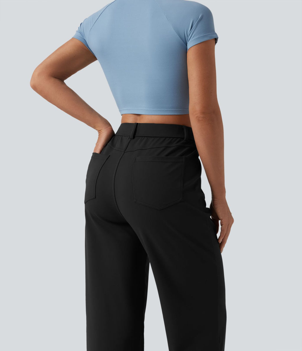 Pantalon décontracté DayStretch taille mi-haute coupe droite avec poches