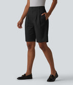 Short tailleur chino droit en coton taille haute à poches