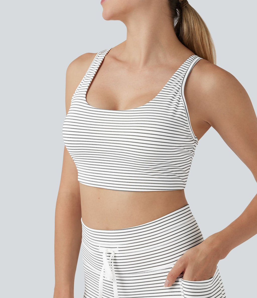 Brassière de sport yoga soutien léger col U découpes à rayures bonnets E-G