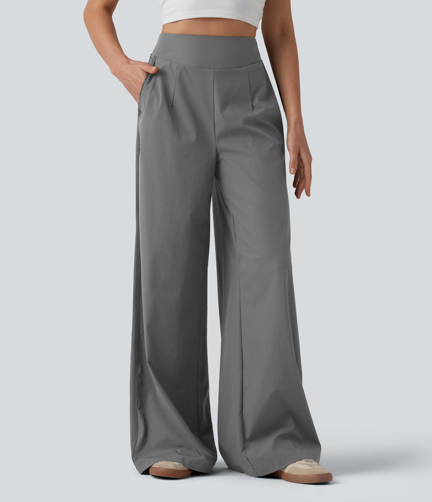 Pantalon large taille haute avec poches