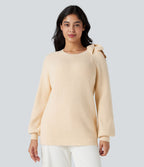 Top tricot col rond nœud latéral manches longues