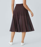 Jupe Casual Évasée Mesh Mi-Longue Fuide 2 en 1 Contrastée Taille Haute Cordon Poche Latérale