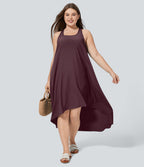 Breezeful™ Dos Nu Racerback Poche Latérale Haut Bas Fluide Midi Séchage Rapide Décontracté Robe Grande Taille