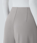Pantalon décontracté barrel droit en crêpe, taille haute, avec poches