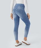 Legging 7/8 décontracté taille haute effet denim avec poches
