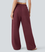 Pantalon jogging molleton coton taille haute avec cordon de serrage et poches