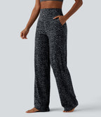 Pantalon de yoga jambes droites taille haute gainant imprimé léopard Halara UltraSculpt™ avec poches