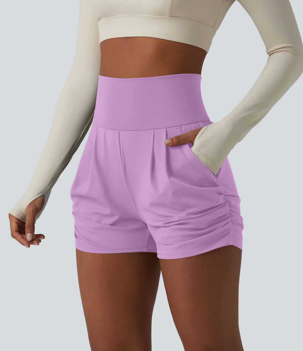 Short de yoga SoftlyZero™ Airy taille haute froncé effet frais InstantCool 7,5 cm avec poches