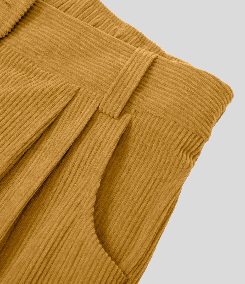 Pantalon en velours côtelé décontracté taille moyenne avec poches latérales