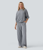 Pantalon décontracté taille haute maille torsadée avec cordon de serrage et poches
