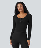 Haut de sport yoga ajusté col Henley en maille gaufrée à manches longues sans couture OneForm Seamless Flow