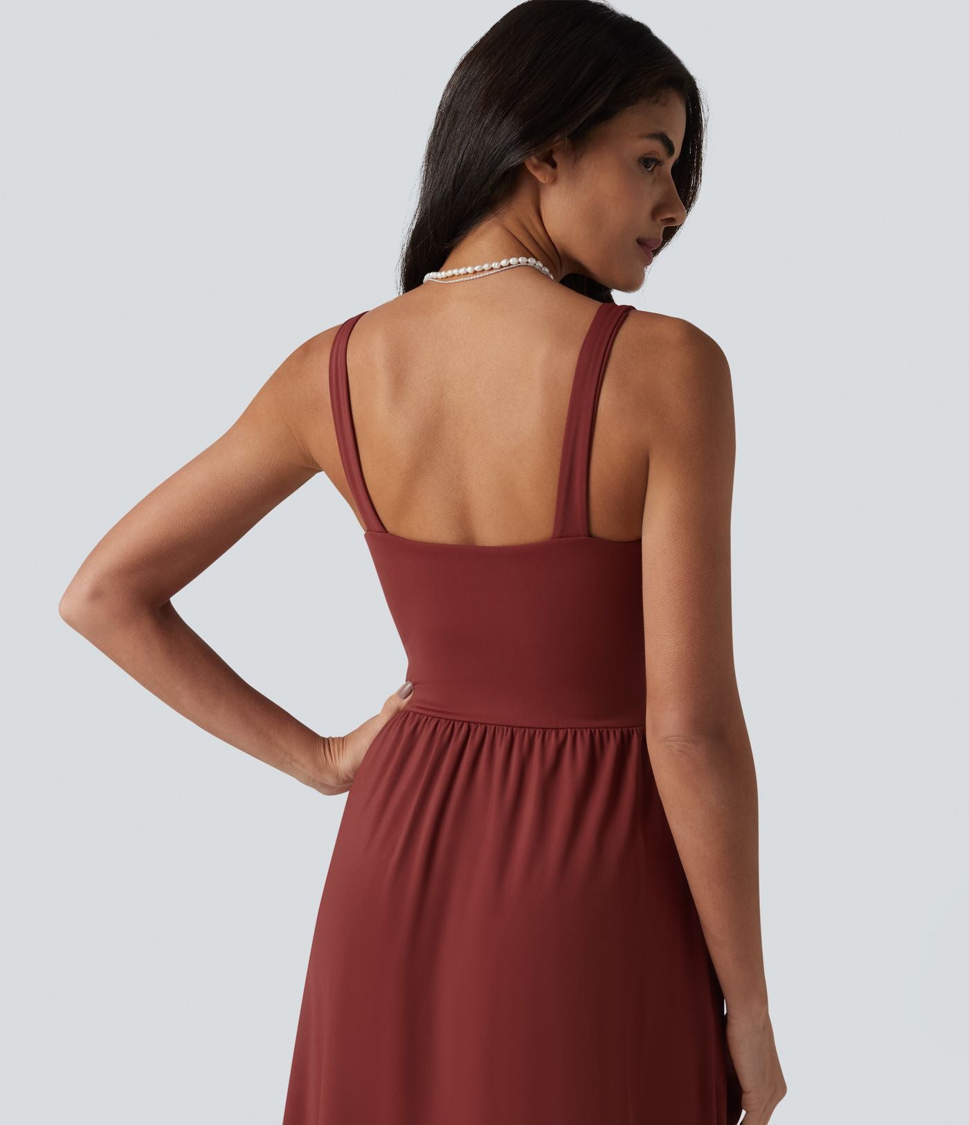 Robe midi SoftlyZero™ Airy effet frais InstantCool sans manches col V avec coques intégrées non amovibles et poches, bonnets E-G