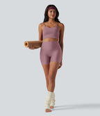 Brassière de sport de yoga en maille côtelée col U, maintien léger et soutien-gorge intégré