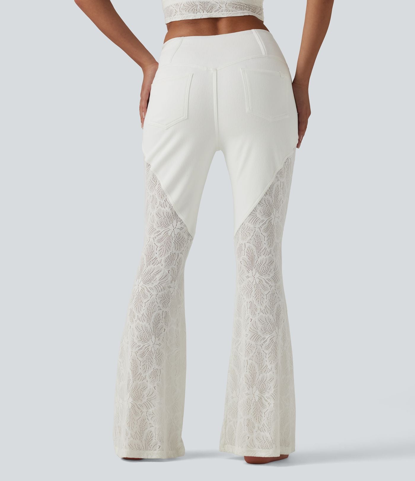 Halara Flex™ Jean évasé casual taille haute ventre plat croisé dentelle contrastée avec poches