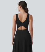 Robe de sport danse mi-longue Breezeful™ col carré dos nu croisé avec brassière intégrée 2-en-1 séchage rapide et poche - Easy Peasy