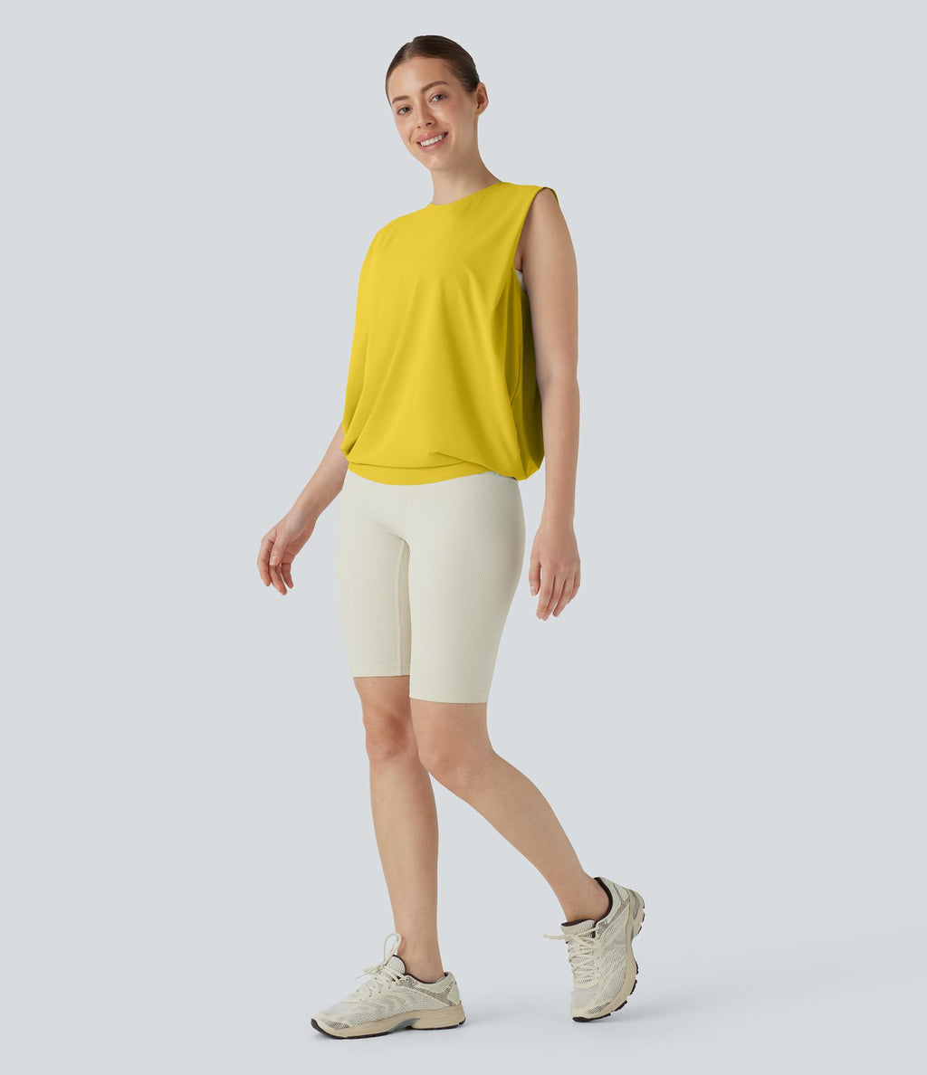 Débardeur de yoga col rond froncé, tissu rafraîchissant - Protection UPF50+