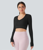 Haut de sport yoga court ajusté jacquard à manches longues sans couture OneForm Seamless Flow