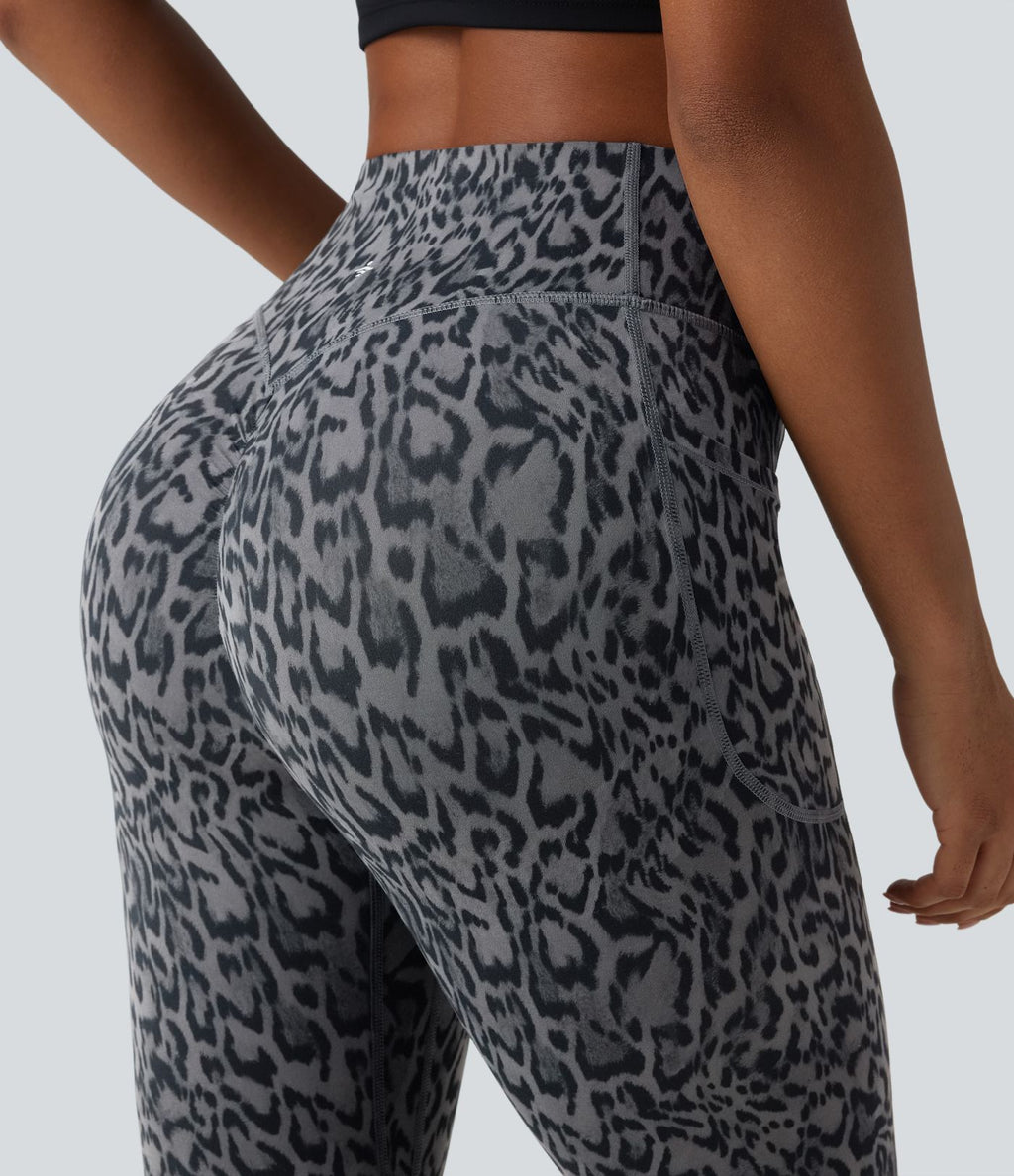 Legging de yoga bootcut taille haute gainant effet push-up imprimé léopard Halara UltraSculpt™ avec poches