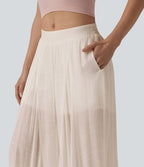 Pantalon baggy fluide taille mi-haute 2-en-1 avec poches