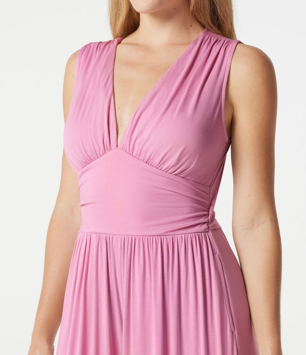 Combinaison côtelée décontractée sans manches à col en V froncée avec brassière intégrée et poches - Édition Easy Peasy