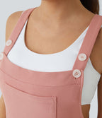 Salopette Casual Bretelles Ajustables Boutonnés Multiples Poches Plis et Tissu Gaufré