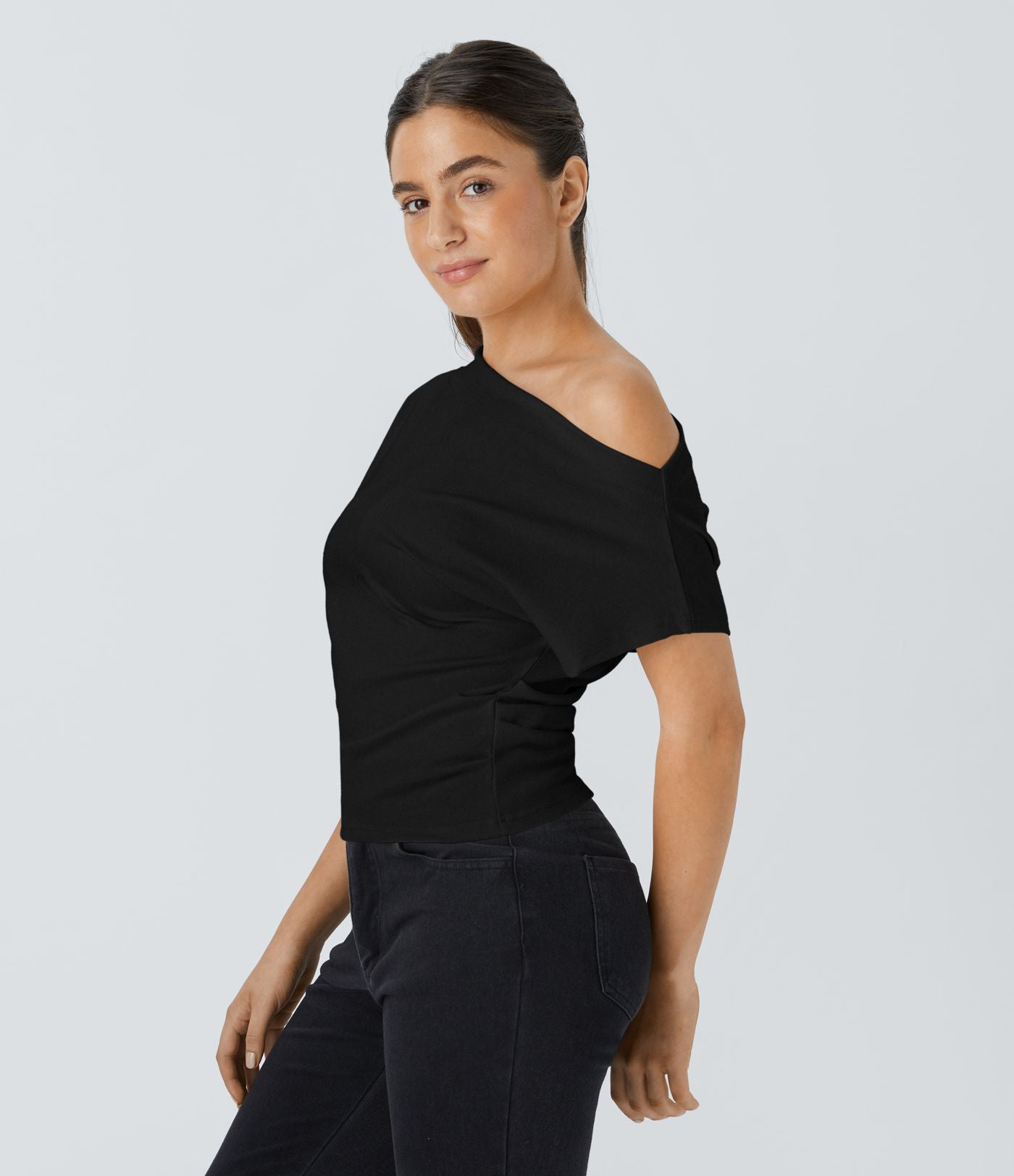 Top Casual Épaules Dénudées Manches Courtes Ruchées