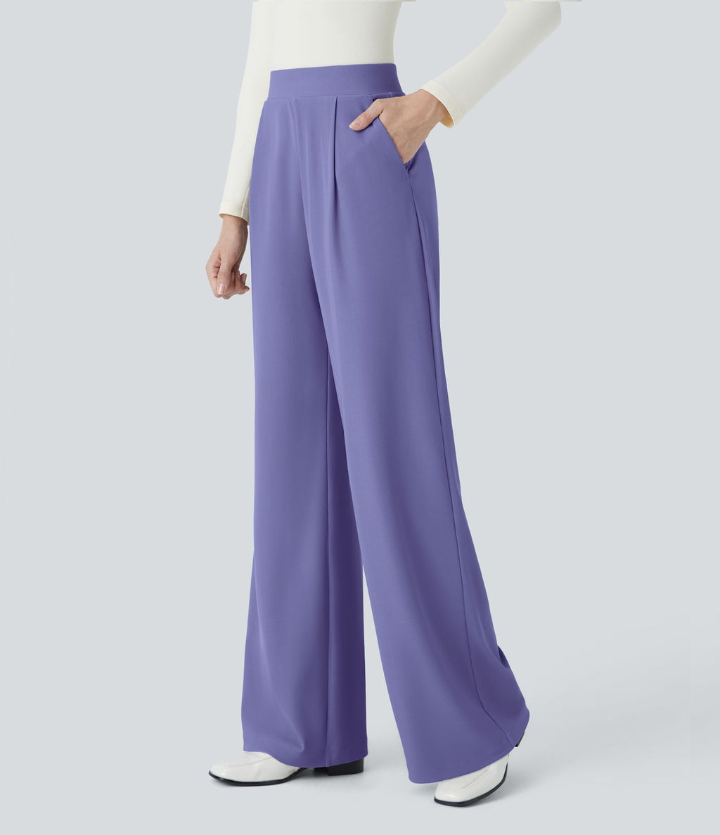 Halara Flex™ Pantalon Tailleur Évasé à Taille Haute Sculptant la Silhouette avec Poches Latérales Micro Waffle