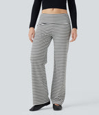 Pantalon évasé rayé taille basse à rabat