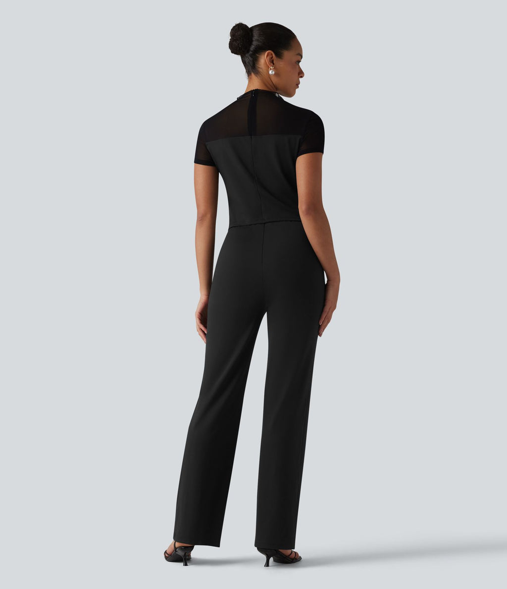 DayStretch Combinaison col rond à manches courtes avec empiècements en mesh contrasté – Édition Easy Peasy