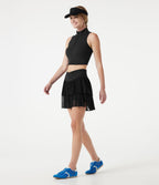 Jupe-short tennis mini fluide taille haute croisée en mesh à volants, avec poches