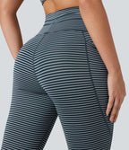 Legging de yoga rayé taille haute avec cordon de serrage et poches
