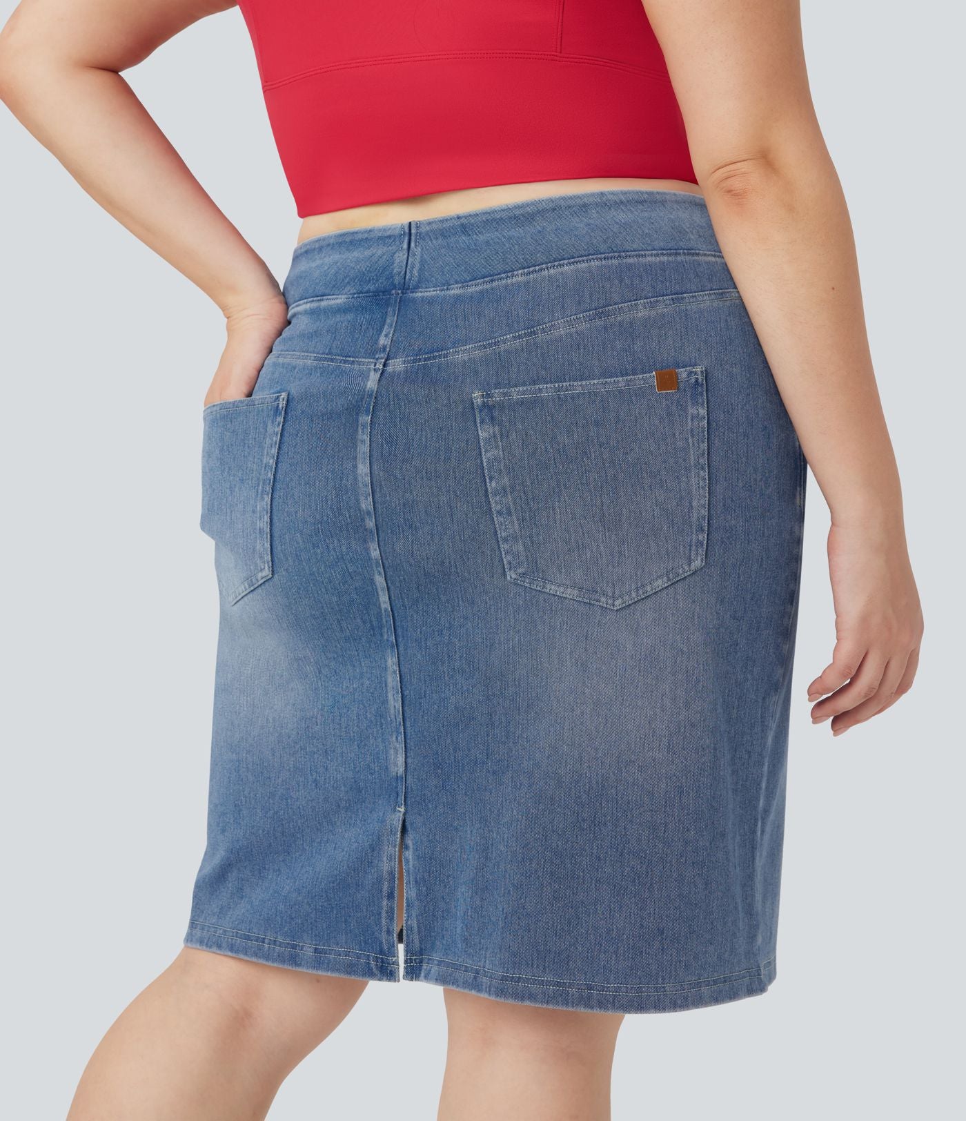 Jupe décontractée en denim délavé Halara Flex™ grande taille taille haute avec poches