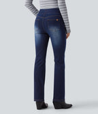 Halara Flex™ Jean bootcut décontracté extensible délavé taille haute à poches multiples
