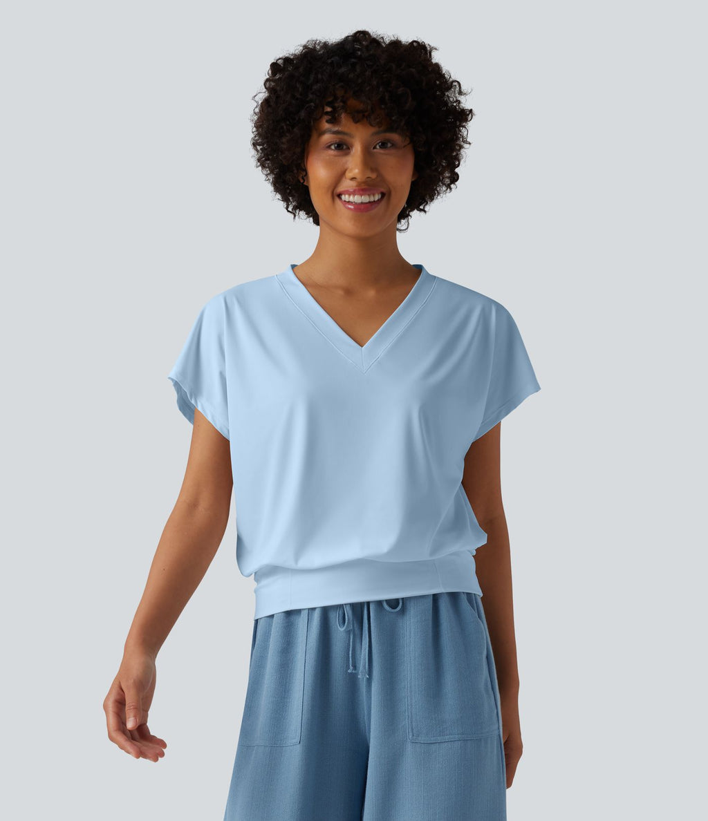 Haut de sport yoga oversize col V à manches courtes effet frais InstantCool à séchage rapide