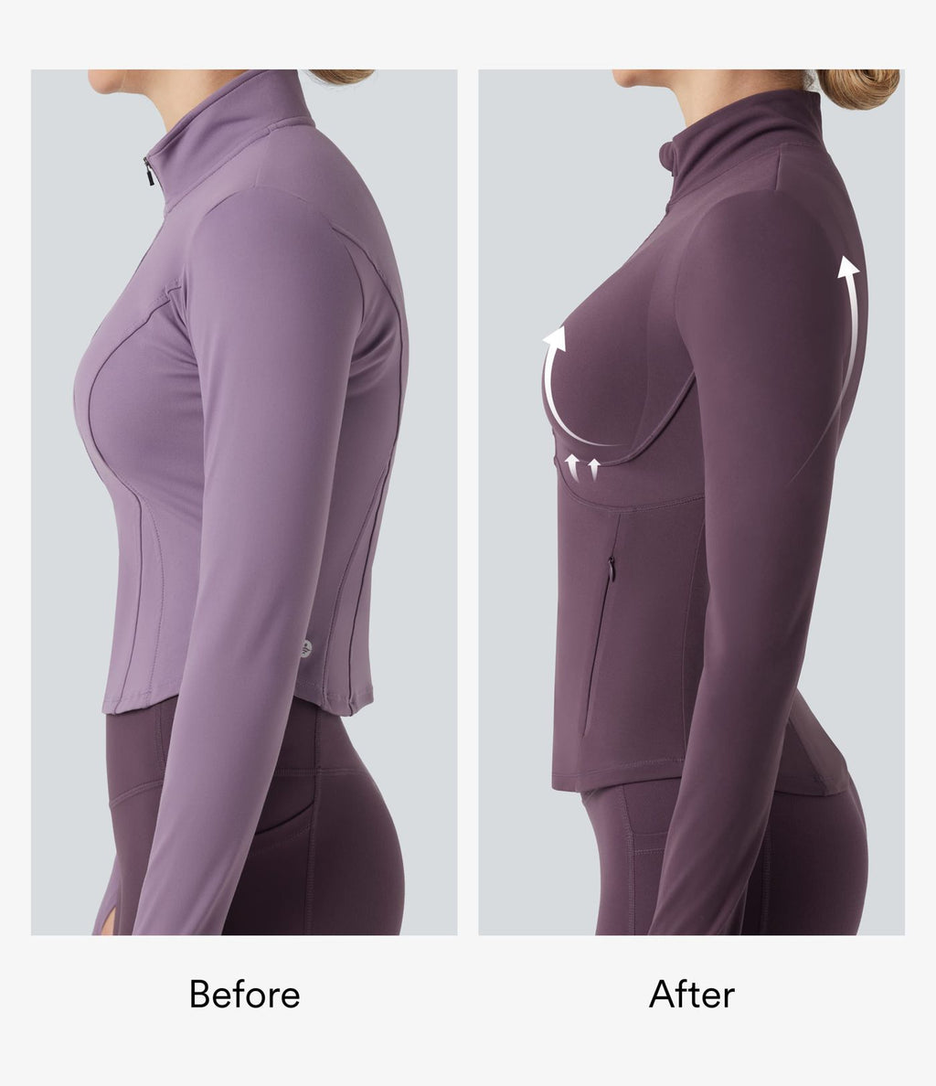 Veste de yoga Halara UltraSculpt™ col montant push-up manches longues à trous pouces avec poches