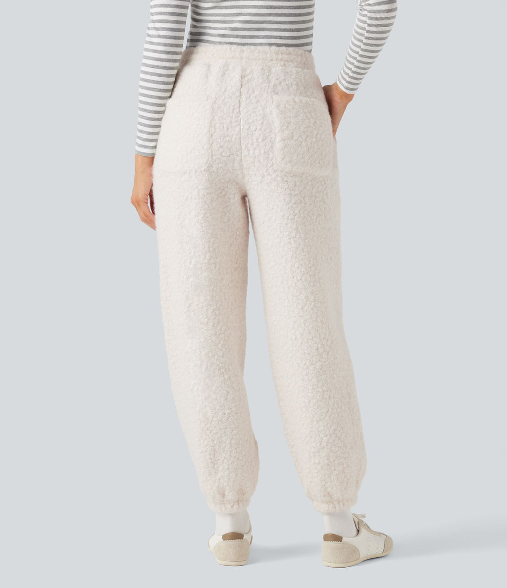 Jogging décontracté en teddy taille mi-haute avec cordon et poches