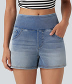 Halara Flex™ Short décontracté en denim lyocell délavé taille mi-haute drapé 9 cm avec poches