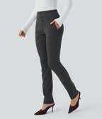 Halara Flex™ Pantalon tailleur Cintrés à Taille Haute avec Boutons Décoratifs Poches Latérales et Imprimé Pied-de-Poule