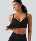 Brassière yoga SoftlyZero™ maintien léger à décolleté V plongeant, coussinets fixes, push-up, protection solaire UPF 50+