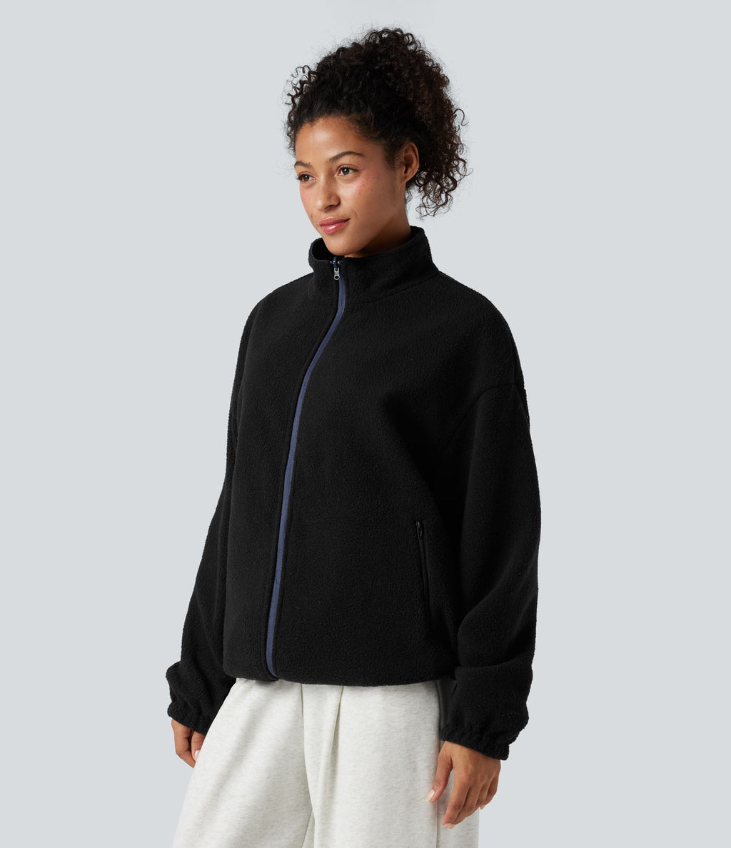 Veste polaire randonnée réversible col montant fermeture éclair manches longues avec poches (Deux looks en un)