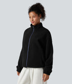 Veste polaire randonnée réversible col montant fermeture éclair manches longues avec poches (Deux looks en un)